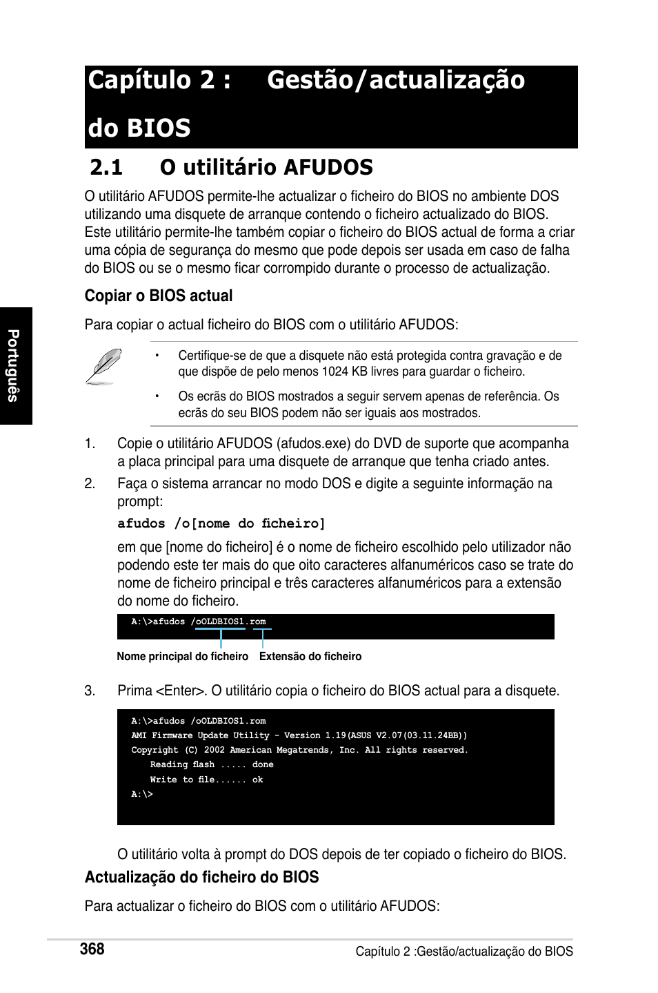 Capítulo 2 : gestão/actualização do bios, 1 o utilitário afudos | Asus M2Ne User Manual | Page 369 / 691