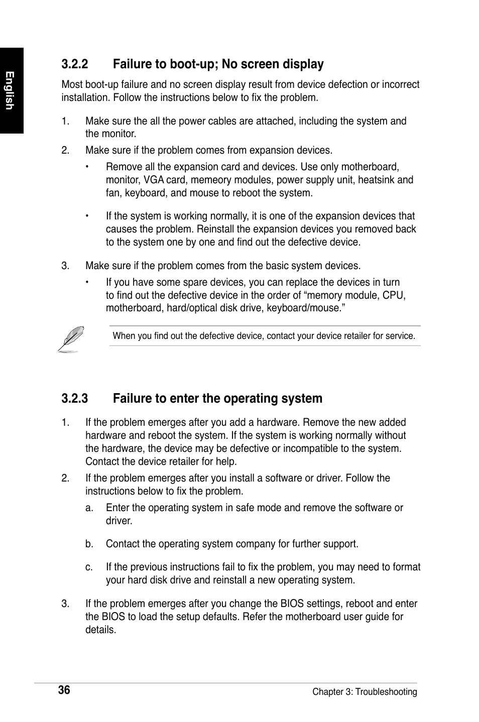 2 failure to boot-up; no screen display,  failure to enter the operating system | Asus M2Ne User Manual | Page 37 / 691