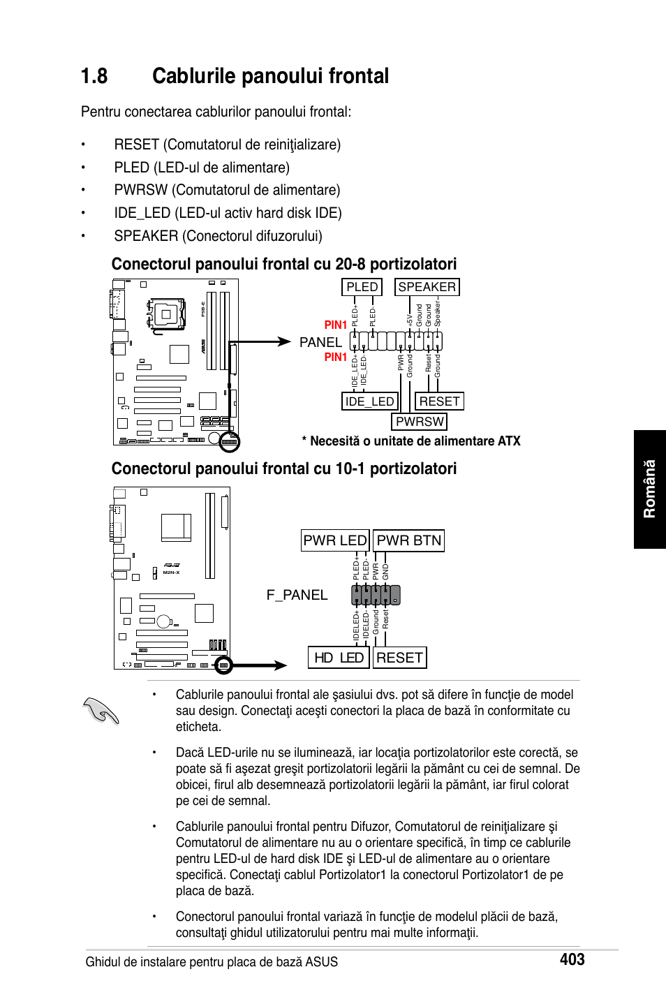 8 cablurile panoului frontal, F_panel, Hd led reset pwr led pwr btn | Asus M2Ne User Manual | Page 404 / 691