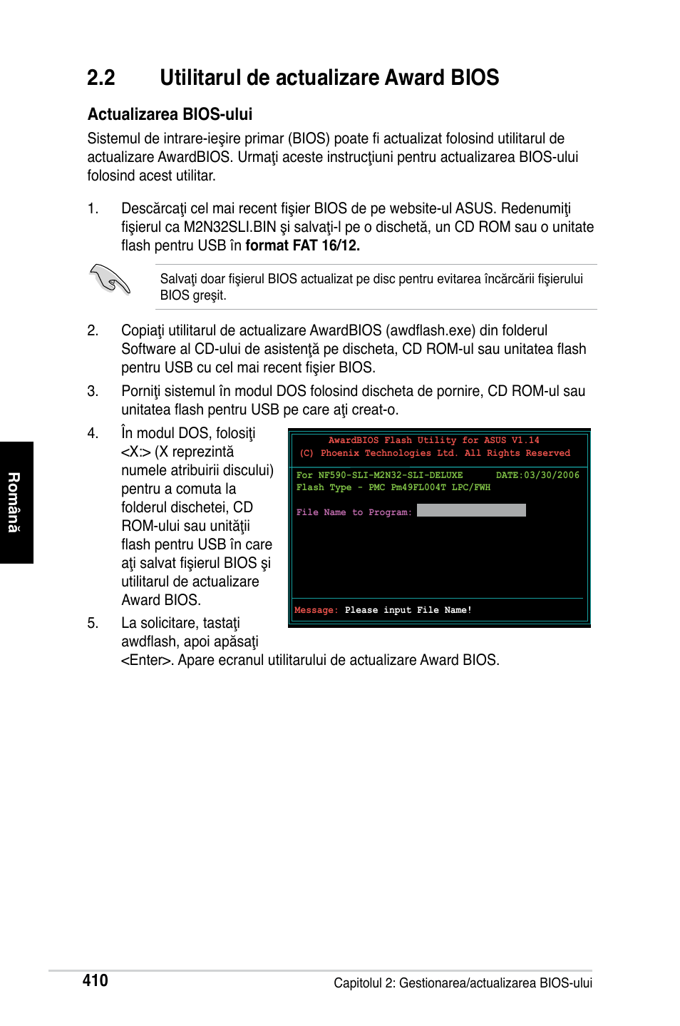 2 utilitarul de actualizare award bios, Actualizarea bios-ului | Asus M2Ne User Manual | Page 411 / 691