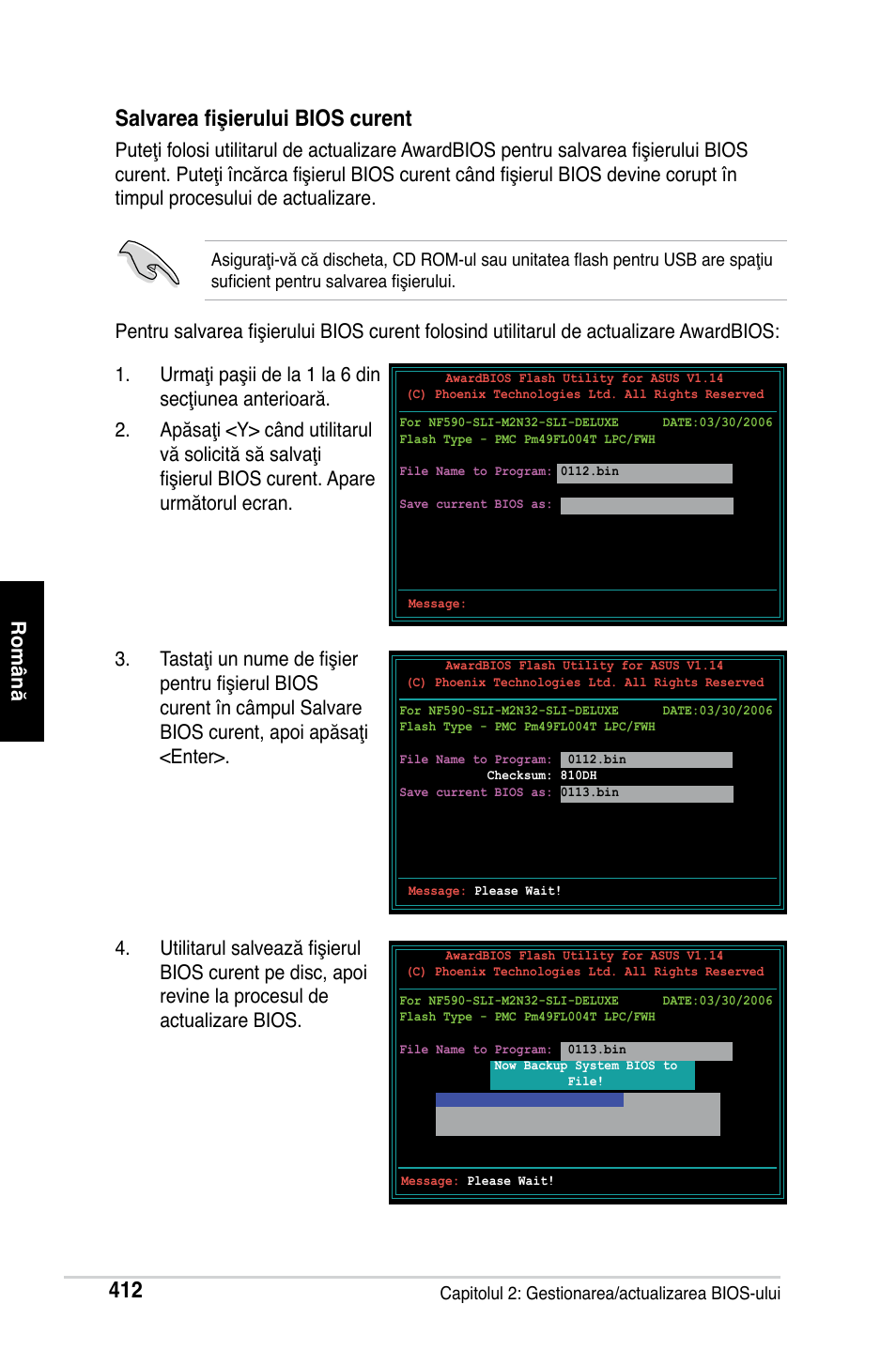 Salvarea fişierului bios curent | Asus M2Ne User Manual | Page 413 / 691