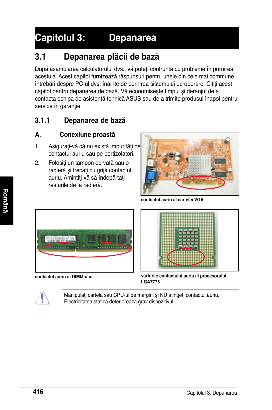 Capitolul 3: depanarea, 1 depanarea plăcii de bază, 1 depanarea de bază | Asus M2Ne User Manual | Page 417 / 691