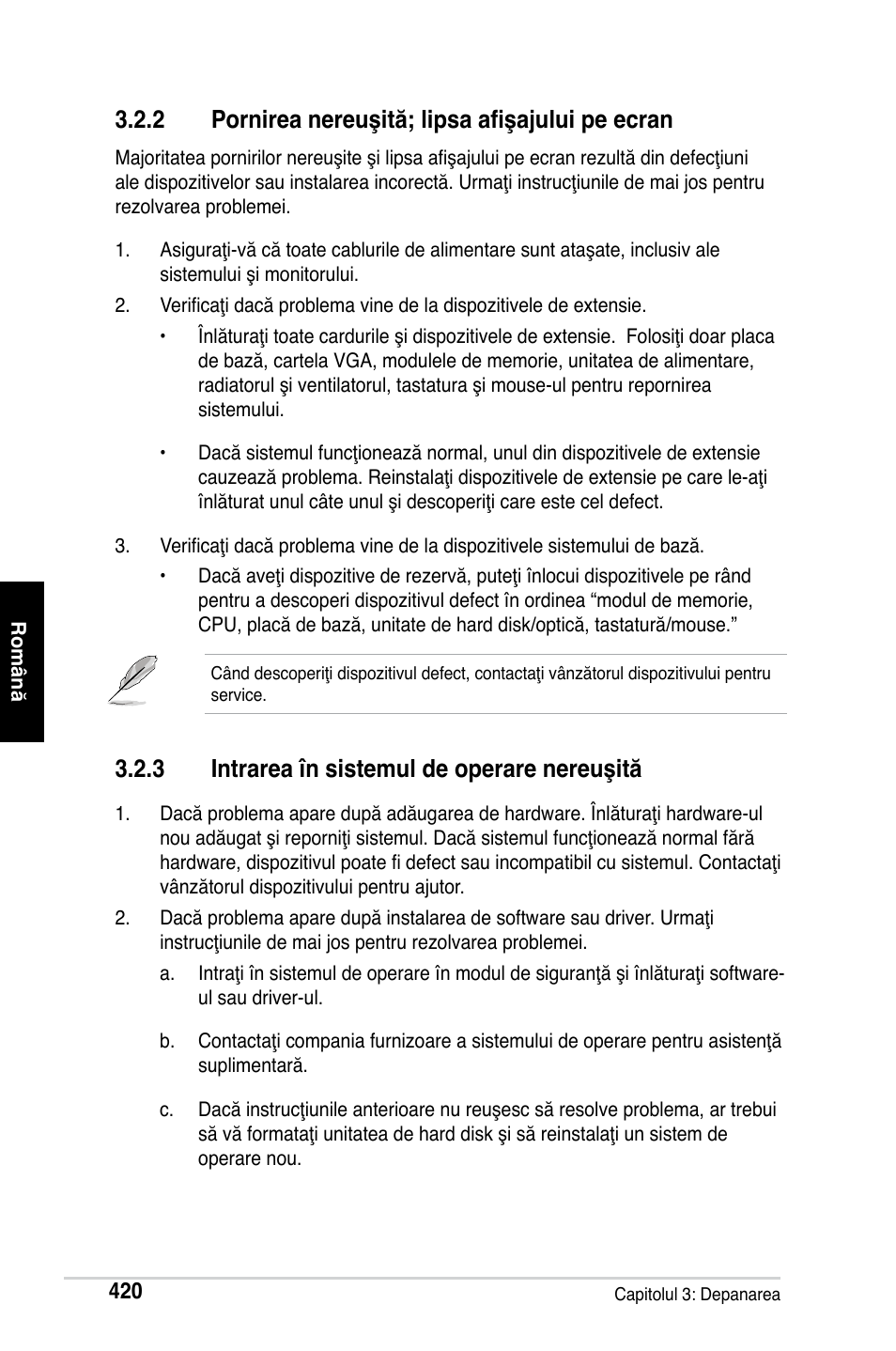 2 pornirea nereuşită; lipsa afişajului pe ecran, 3 intrarea în sistemul de operare nereuşită | Asus M2Ne User Manual | Page 421 / 691