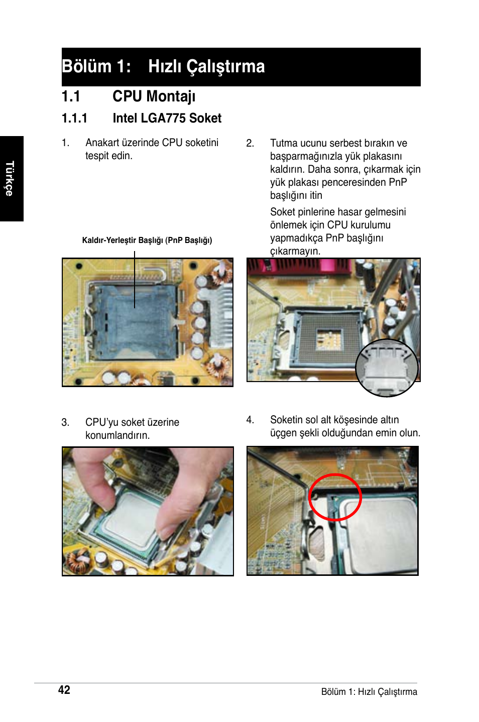 Bölüm 1: hızlı çalıştırma, 1 cpu montajı | Asus M2Ne User Manual | Page 43 / 691