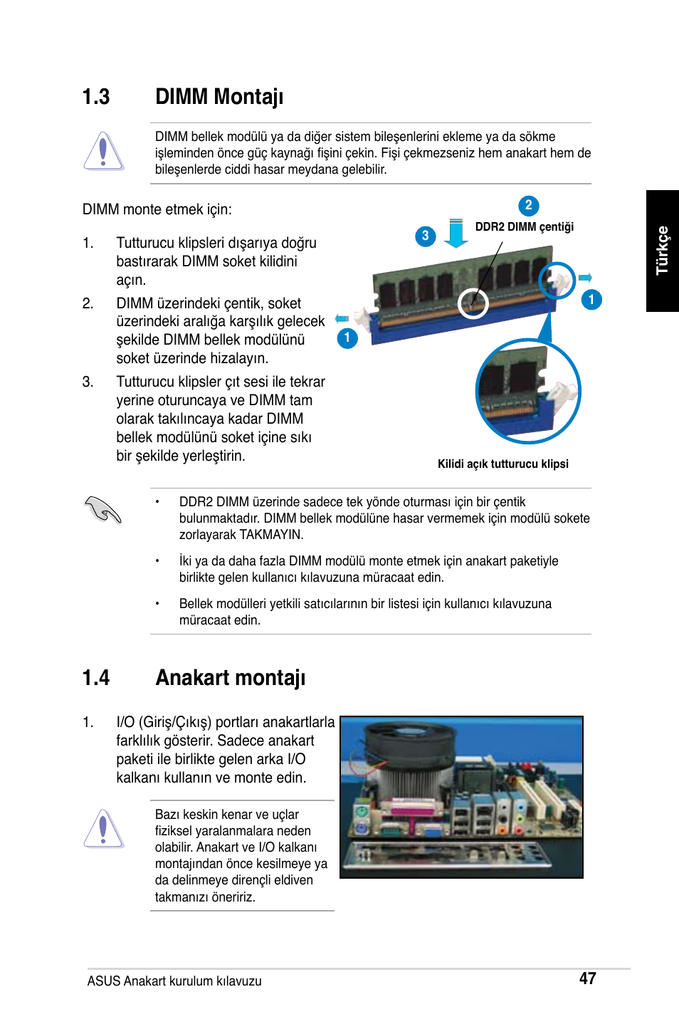 3 dimm montajı, 4 anakart montajı | Asus M2Ne User Manual | Page 48 / 691