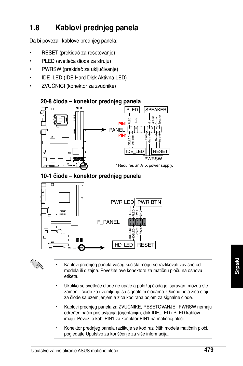 8 kablovi prednjeg panela, F_panel, Hd led reset pwr led pwr btn | Asus M2Ne User Manual | Page 480 / 691