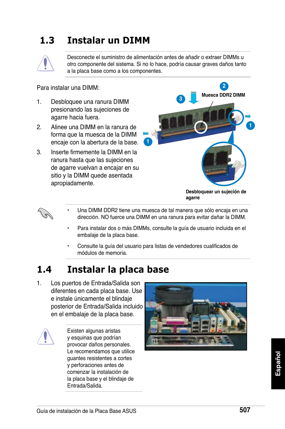 3 instalar un dimm, 4 instalar la placa base | Asus M2Ne User Manual | Page 508 / 691