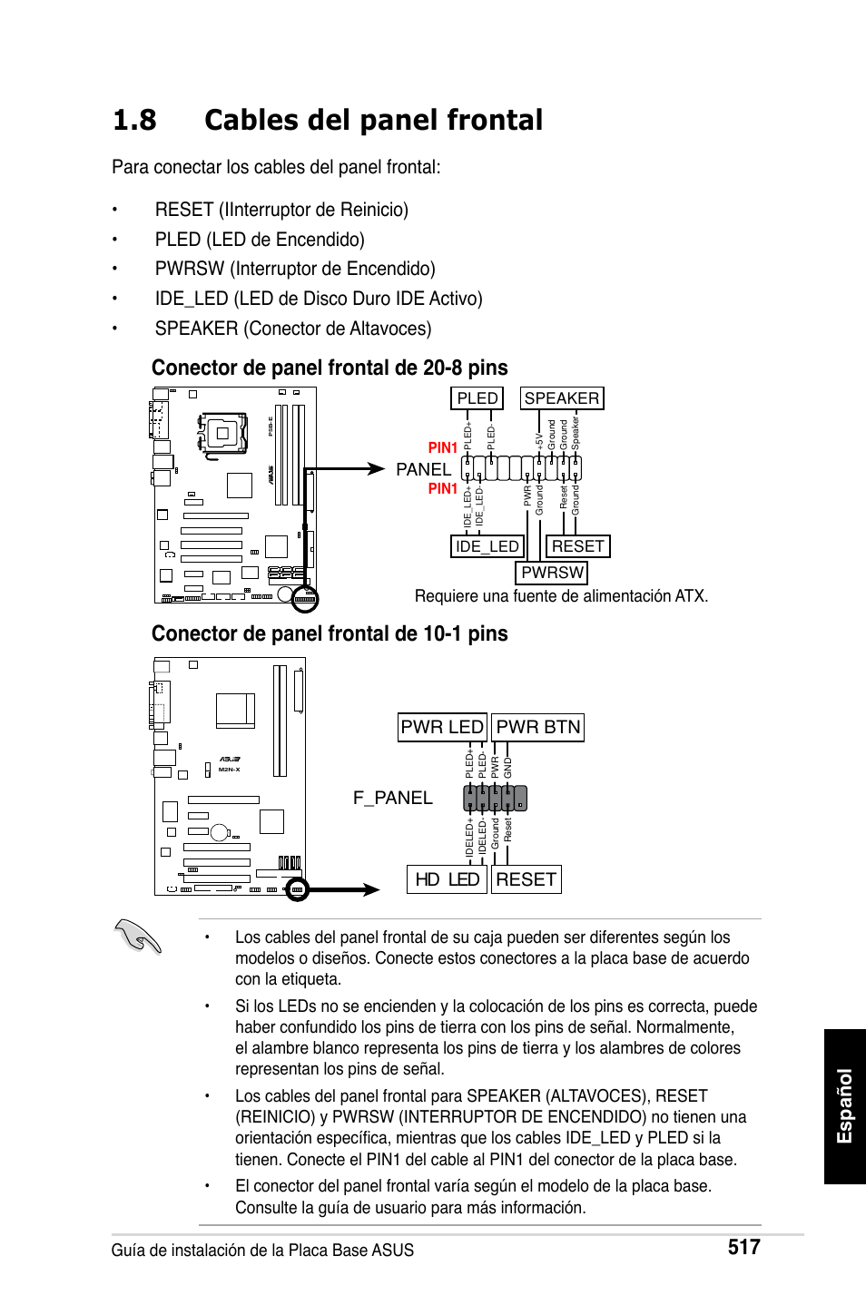 8 cables del panel frontal, F_panel, Hd led reset pwr led pwr btn | Asus M2Ne User Manual | Page 518 / 691