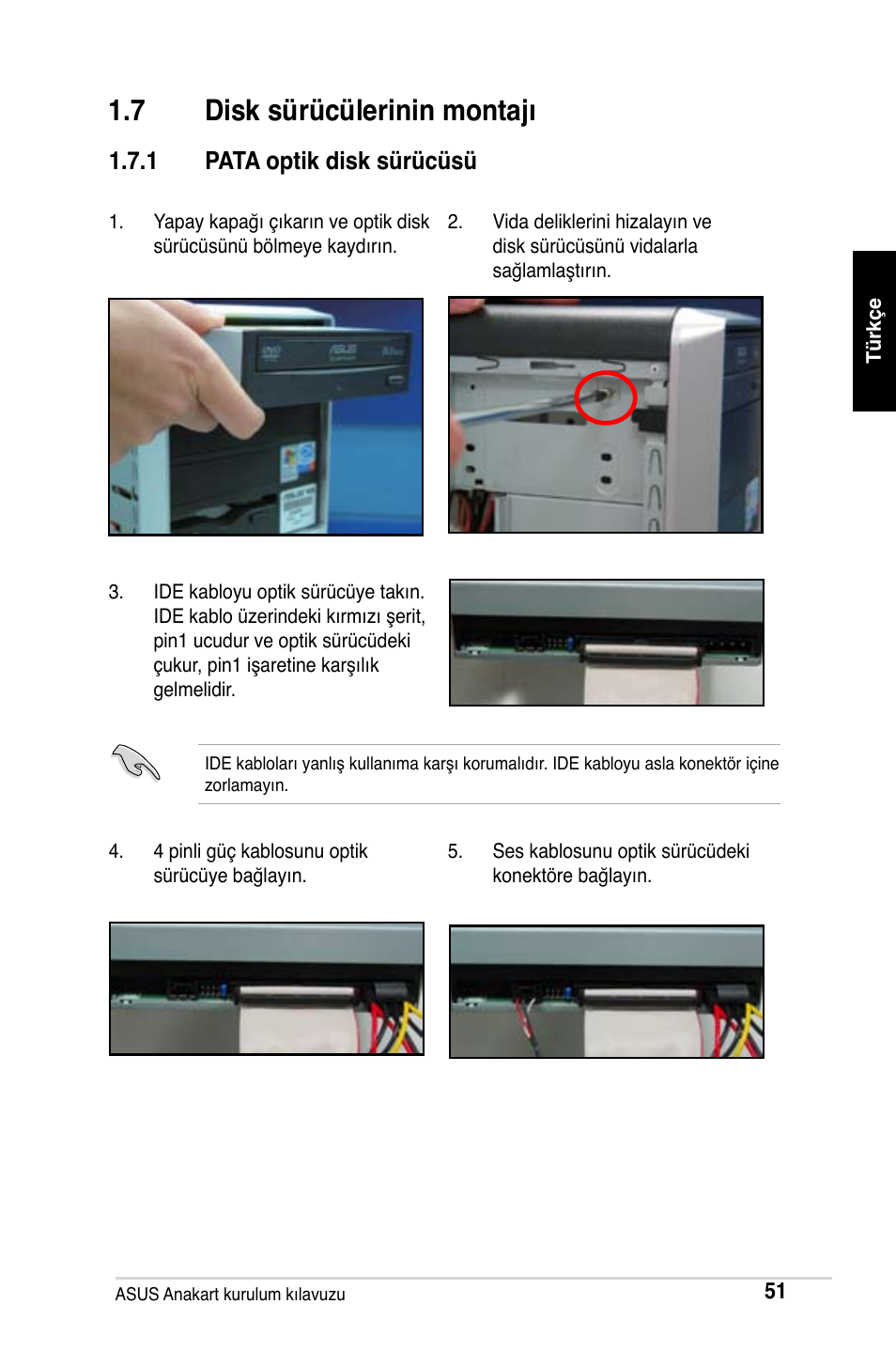 7 disk sürücülerinin montajı, 1 pata optik disk sürücüsü | Asus M2Ne User Manual | Page 52 / 691