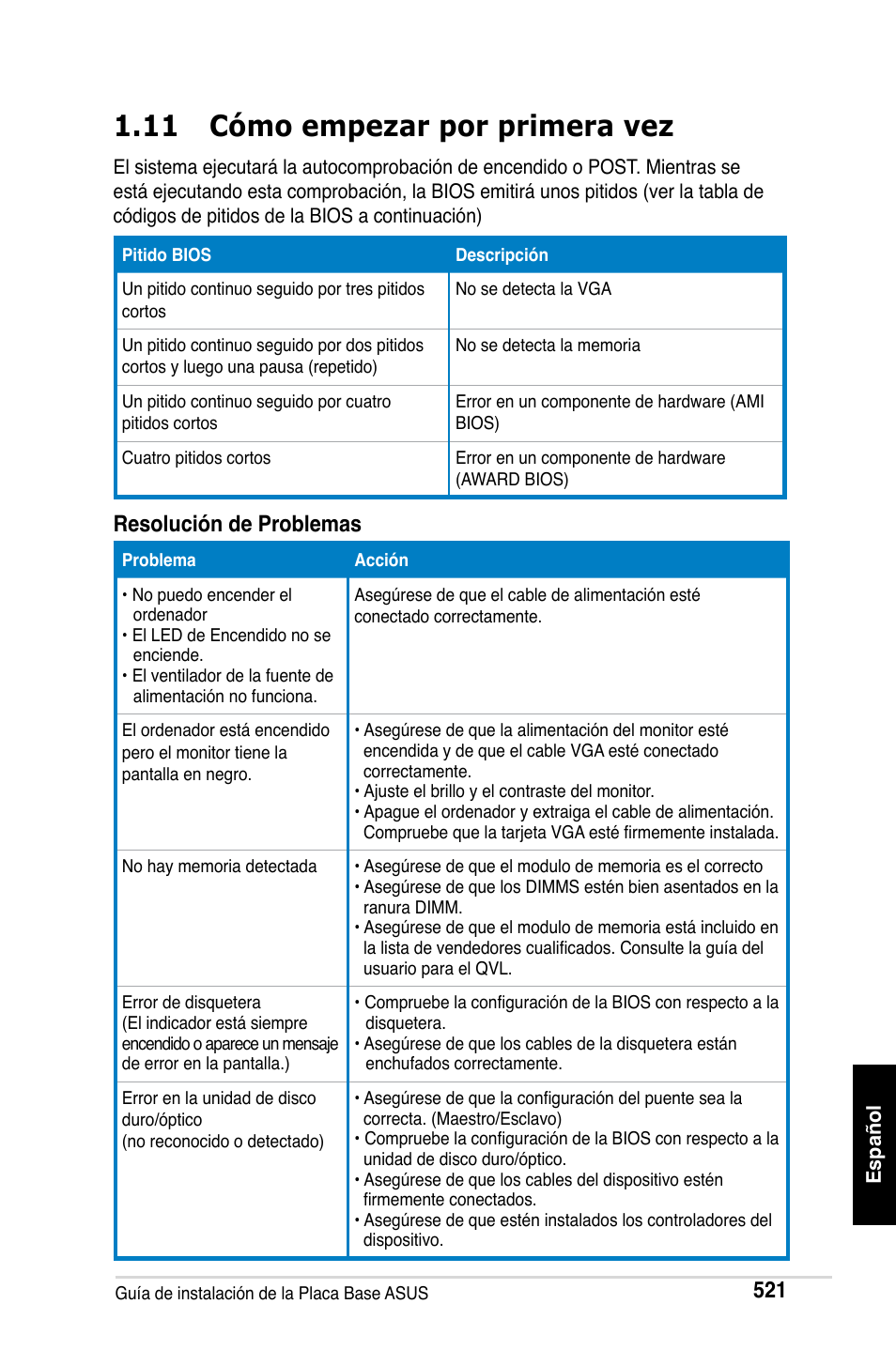 11 cómo empezar por primera vez, Resolución de problemas | Asus M2Ne User Manual | Page 522 / 691