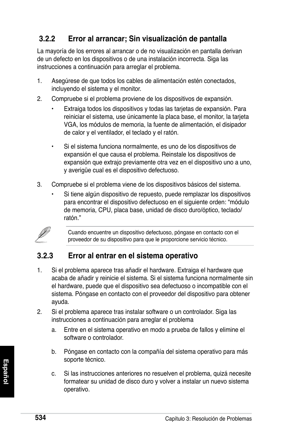 2 error al arrancar; sin visualización de pantalla, 3 error al entrar en el sistema operativo | Asus M2Ne User Manual | Page 535 / 691