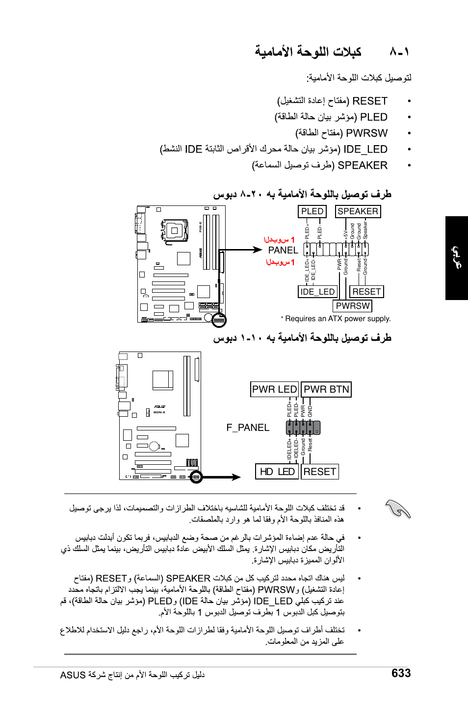 F_panel, Hd led reset pwr led pwr btn, Panel | Reset, Pwrsw, Pled speaker, Ide_led | Asus M2Ne User Manual | Page 634 / 691