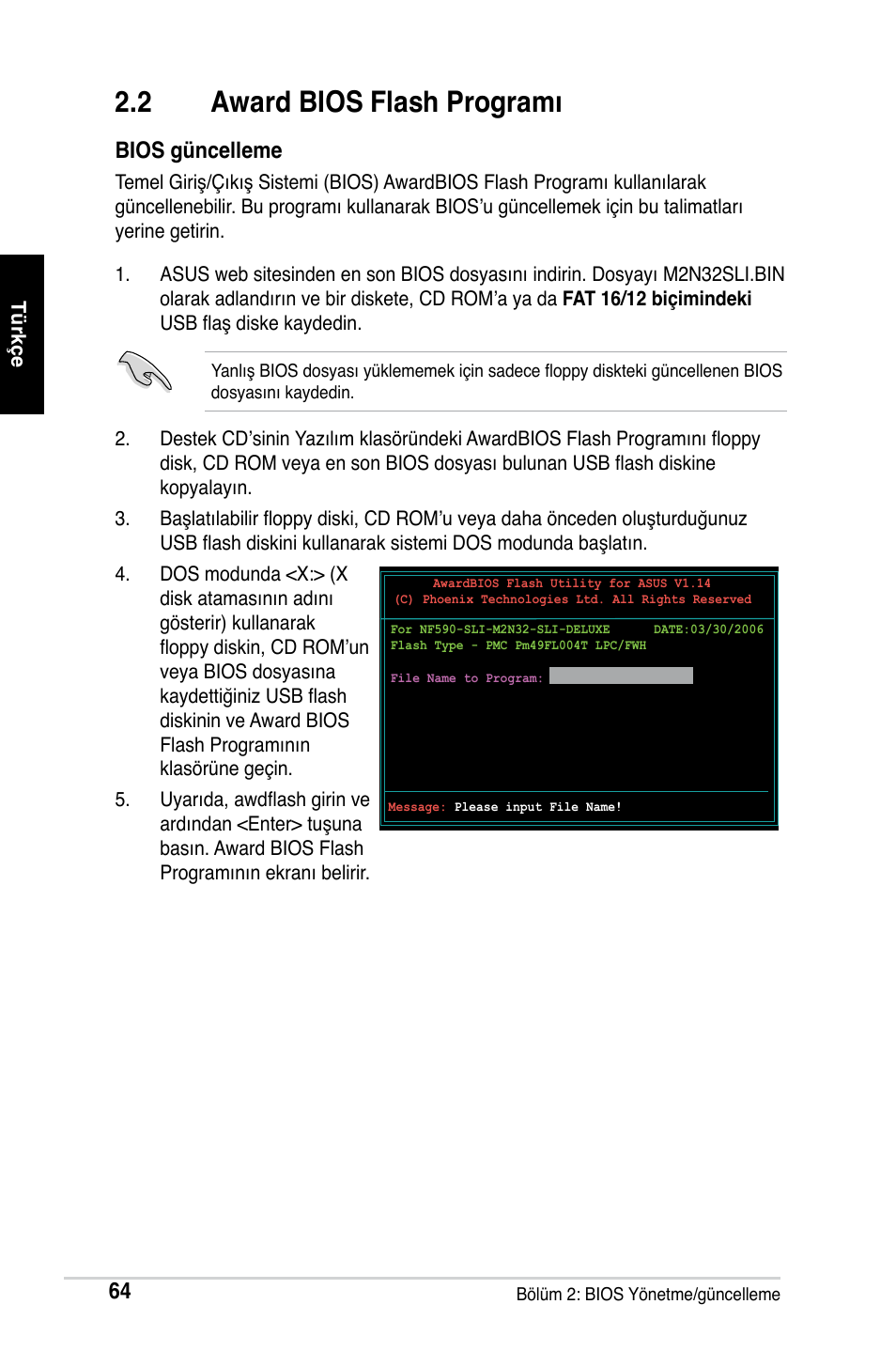 2 award bios flash programı, Bios güncelleme | Asus M2Ne User Manual | Page 65 / 691