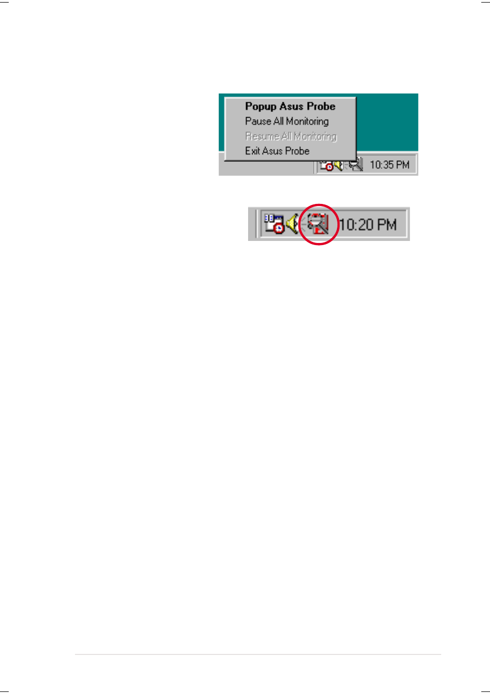 3 asus pc probe task bar icon | Asus Terminator Tualatin User Manual | Page 71 / 106