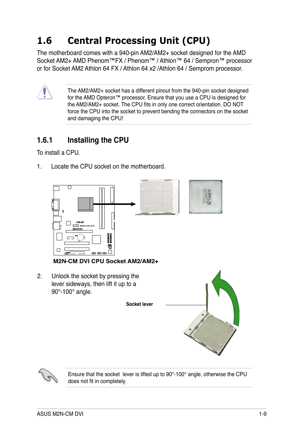 6 central processing unit (cpu), 1 installing the cpu | Asus M2N-VM DVI User Manual | Page 21 / 97