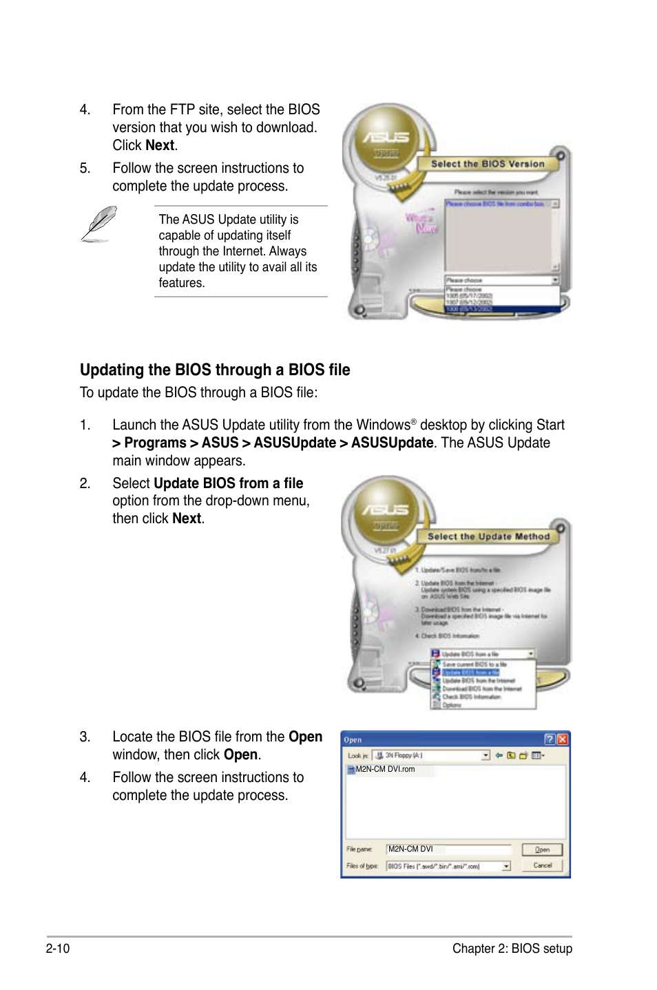 Updating the bios through a bios file | Asus M2N-VM DVI User Manual | Page 58 / 97