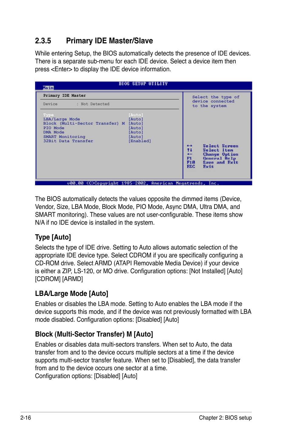 5 primary ide master/slave, Type [auto, Lba/large mode [auto | Block (multi-sector transfer) m [auto | Asus M2N-VM DVI User Manual | Page 64 / 97