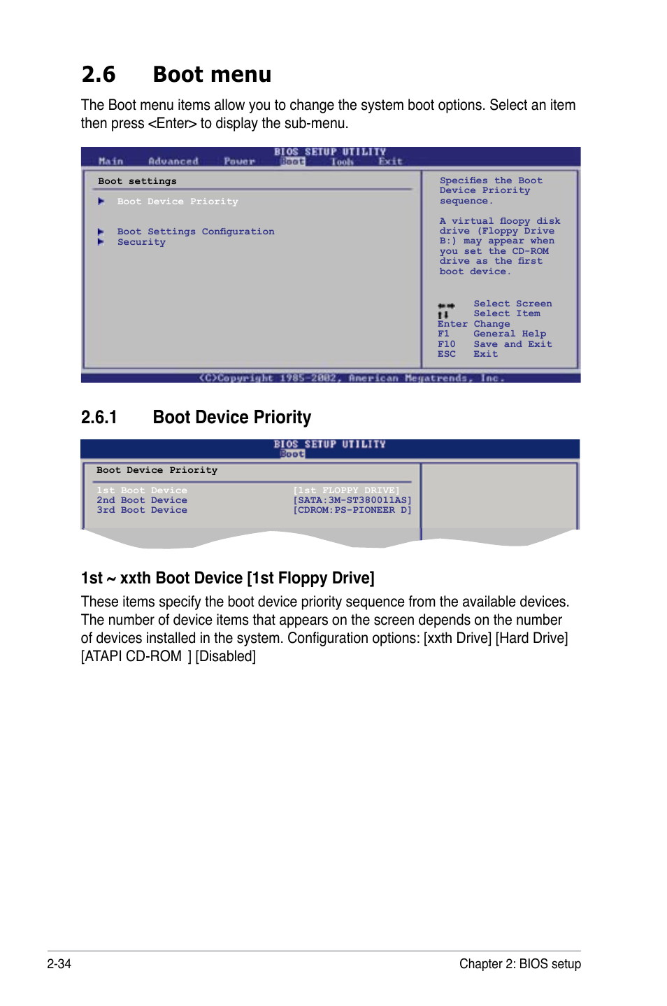 6 boot menu, 1 boot device priority, 1st ~ xxth boot device [1st floppy drive | Disabled | Asus M2N-VM DVI User Manual | Page 82 / 97