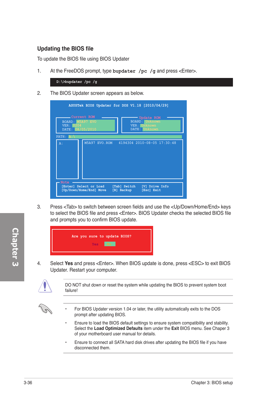 Chapter 3, Updating the bios file | Asus M5A97 EVO User Manual | Page 100 / 132