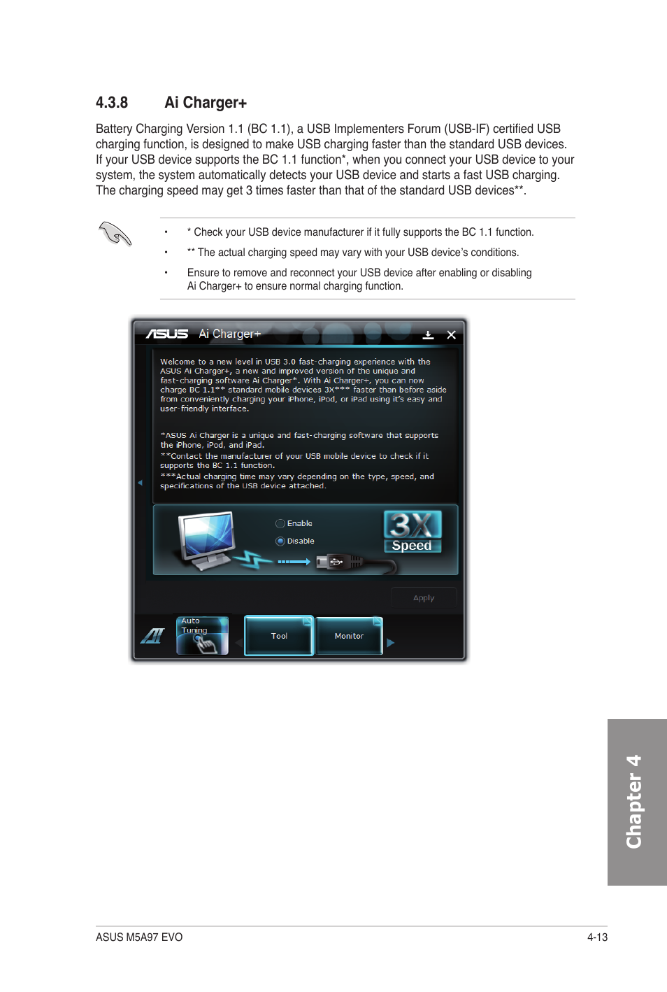 8 ai charger, Ai charger+ -13, Chapter 4 | Asus M5A97 EVO User Manual | Page 113 / 132