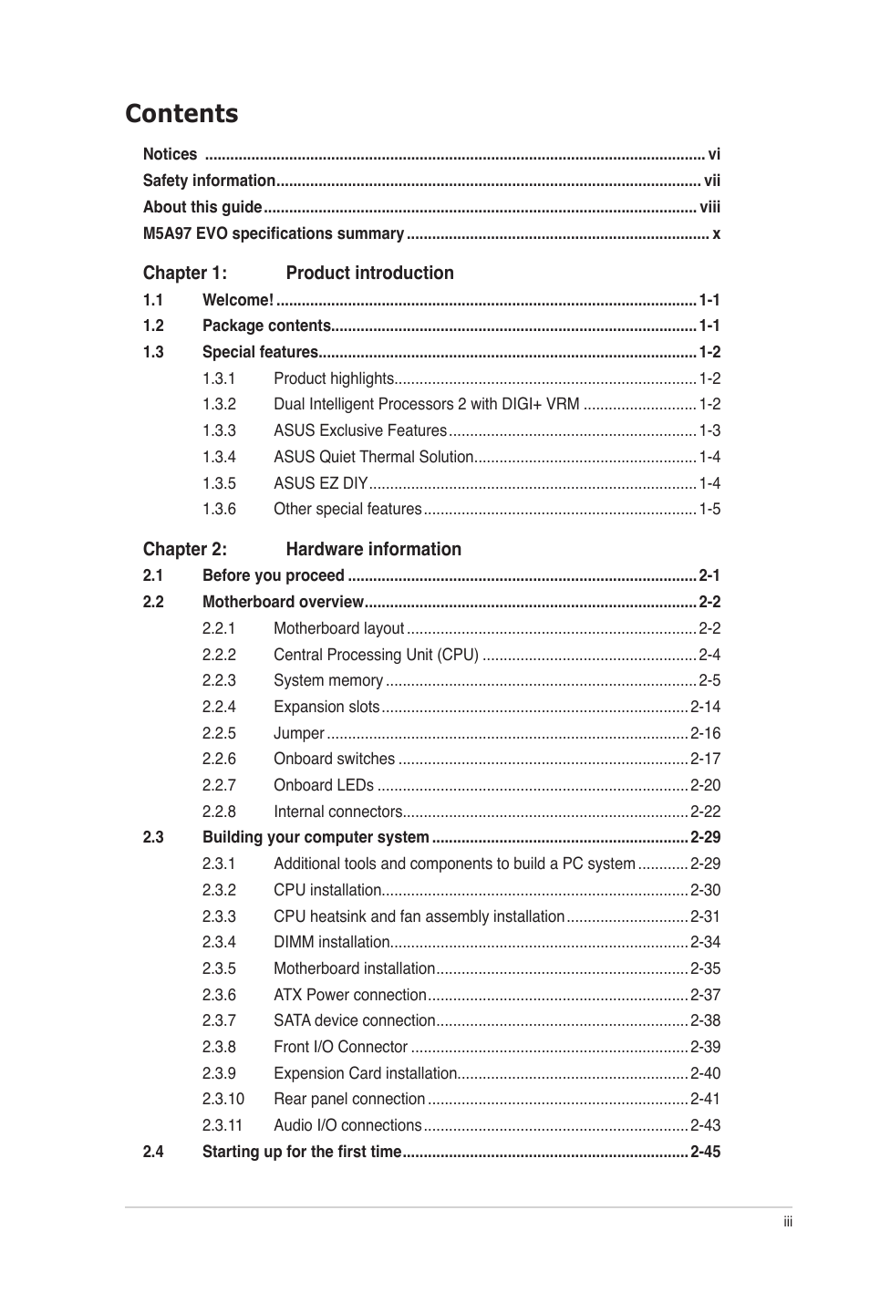 Asus M5A97 EVO User Manual | Page 3 / 132