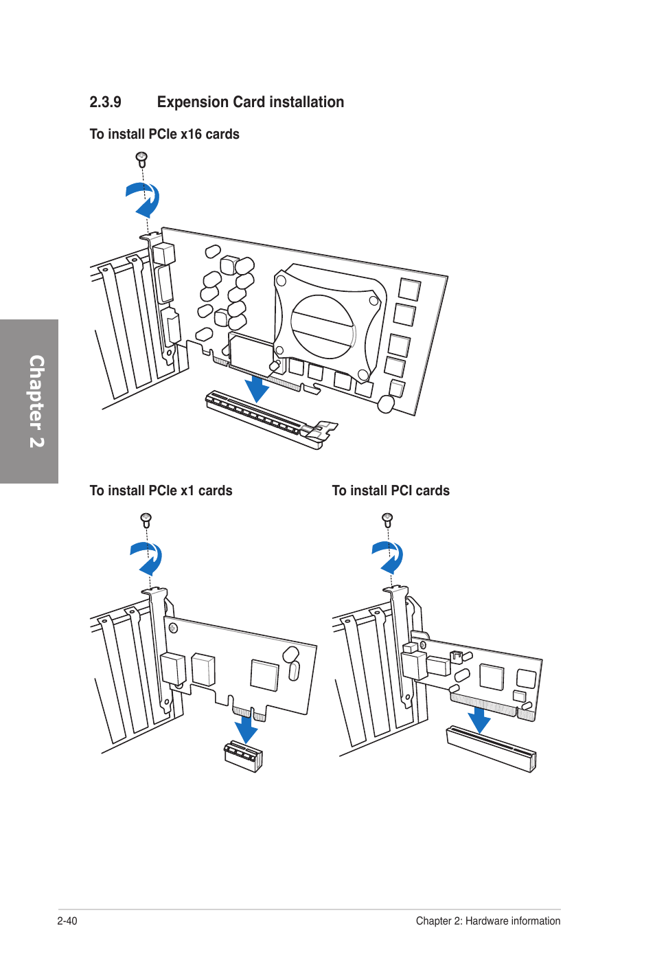 9 expension card installation, Expension card installation -40, Chapter 2 | Asus M5A97 EVO User Manual | Page 58 / 132