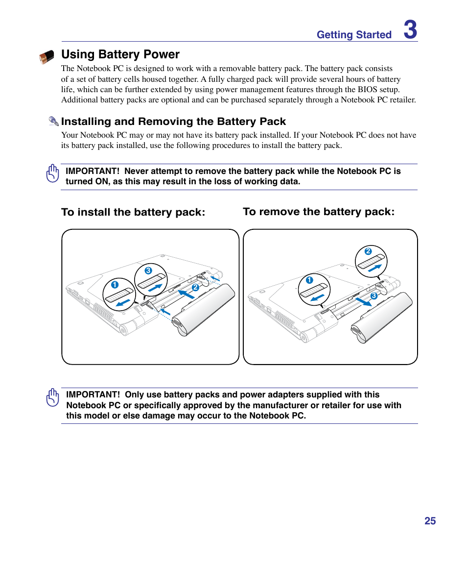 Using battery power | Asus U50F User Manual | Page 25 / 90