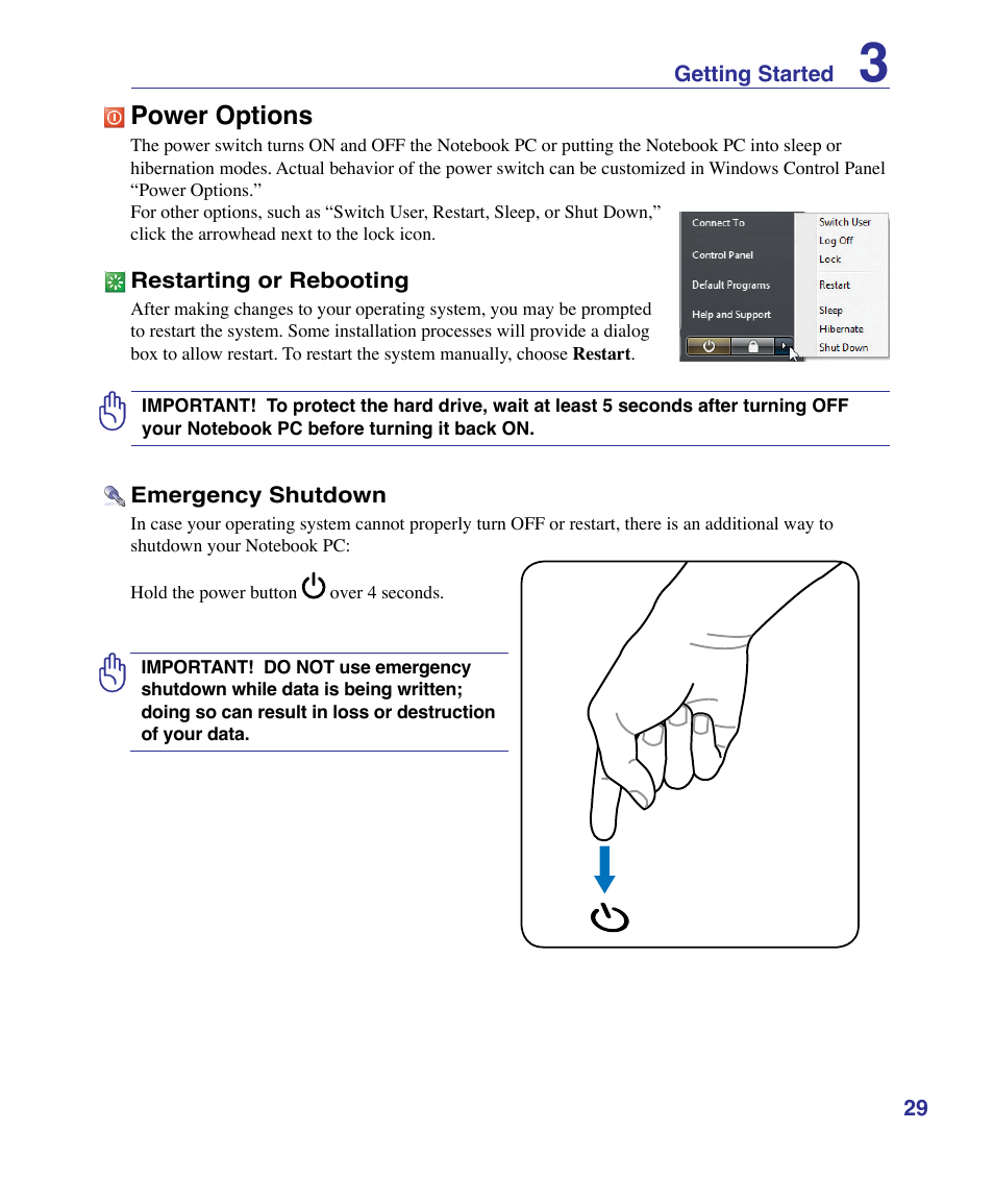 Power options | Asus U50F User Manual | Page 29 / 90