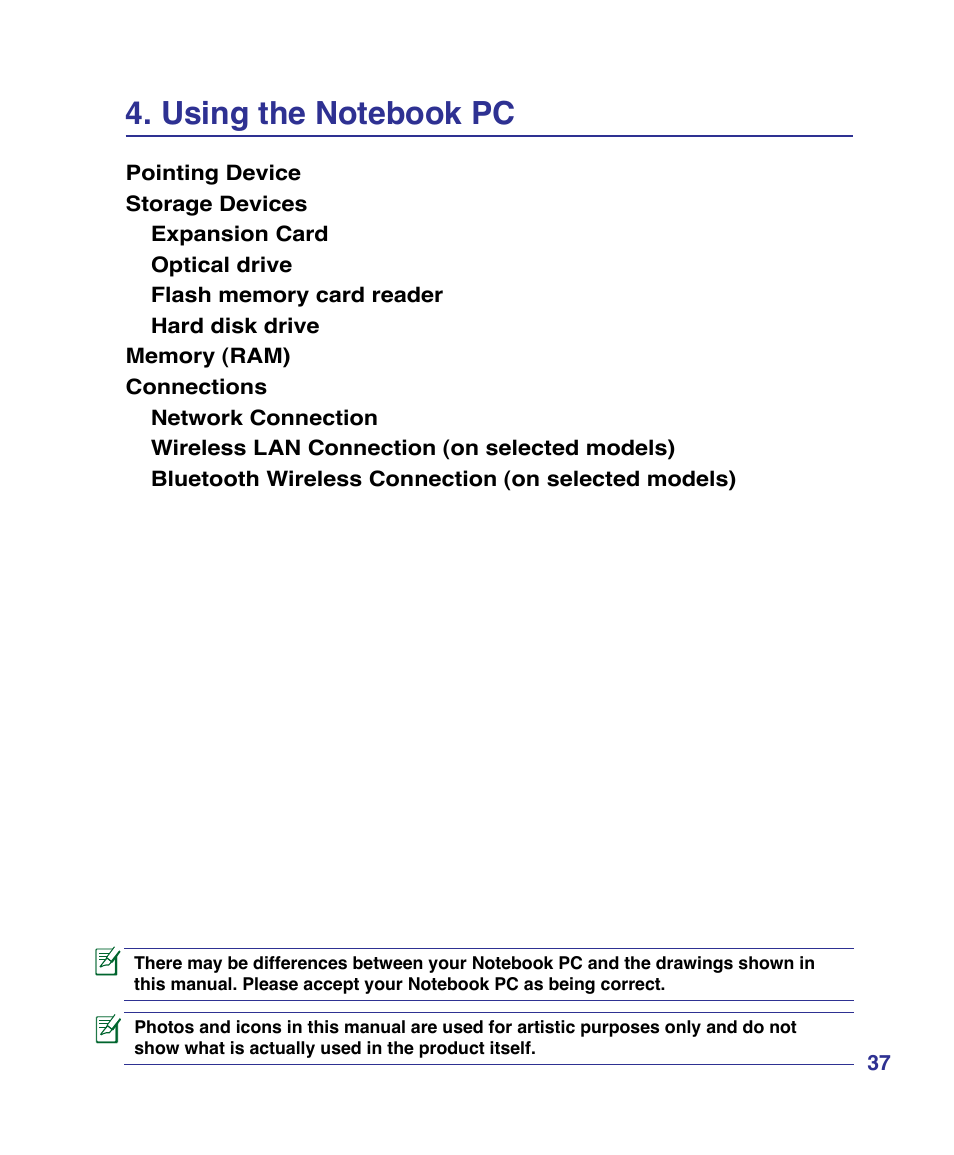 Using the notebook pc | Asus U50F User Manual | Page 37 / 90