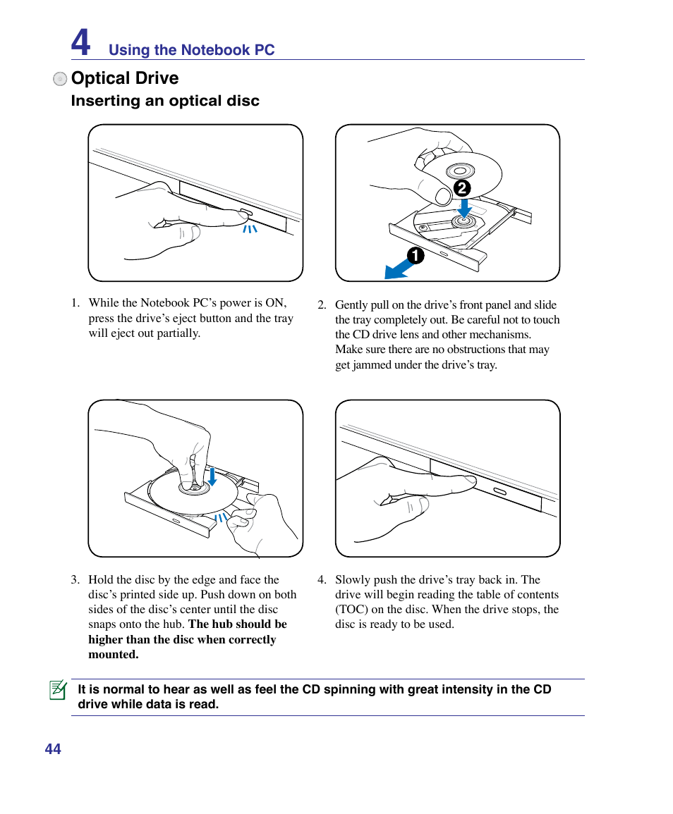 Optical drive | Asus U50F User Manual | Page 44 / 90