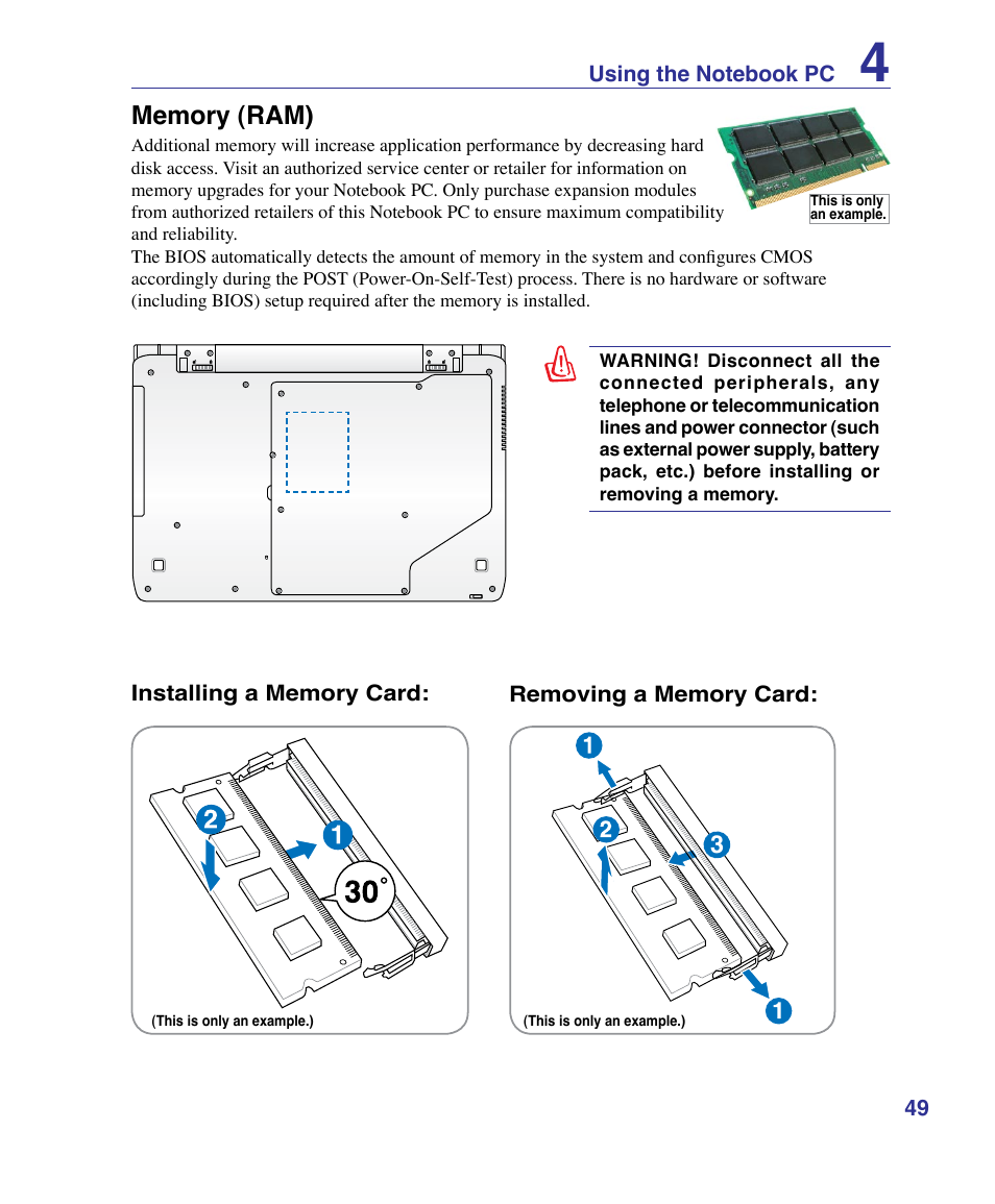Memory (ram) | Asus U50F User Manual | Page 49 / 90