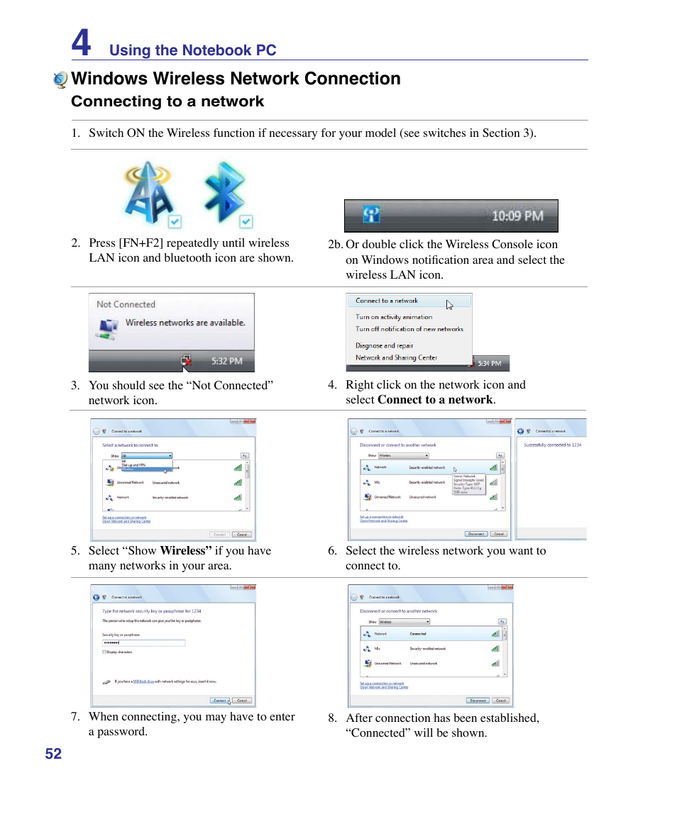 Windows wireless network connection | Asus U50F User Manual | Page 52 / 90