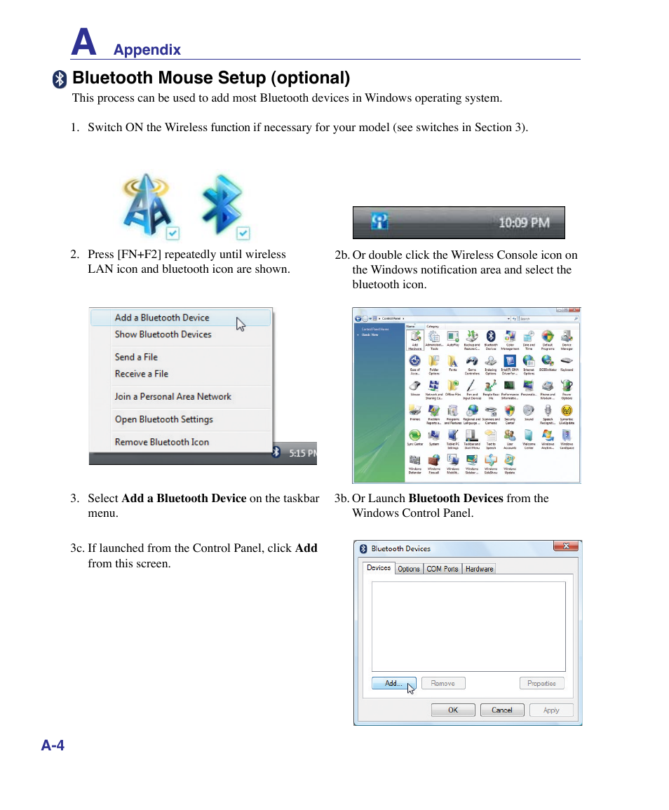 Bluetooth mouse setup (optional) | Asus U50F User Manual | Page 58 / 90