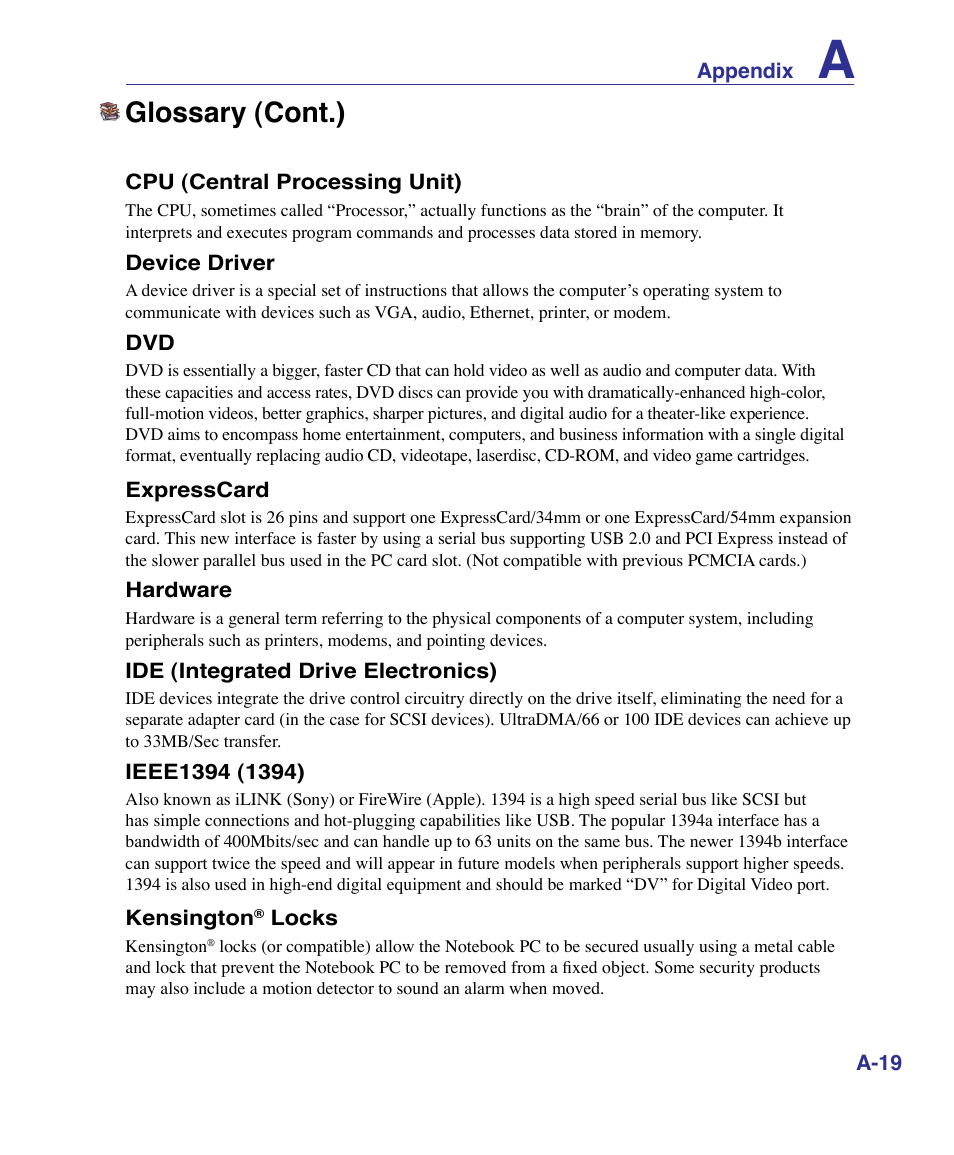 Glossary (cont.) | Asus U50F User Manual | Page 73 / 90