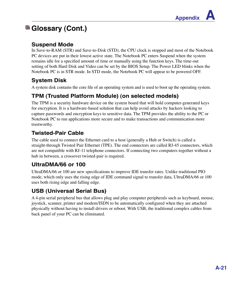 Glossary (cont.) | Asus U50F User Manual | Page 75 / 90