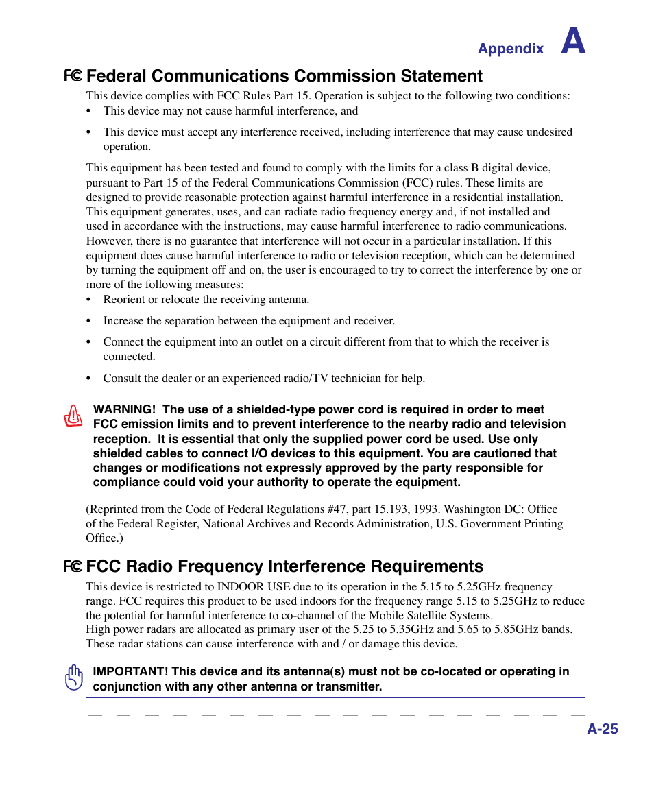 Federal communications commission statement, Fcc radio frequency interference requirements | Asus U50F User Manual | Page 79 / 90