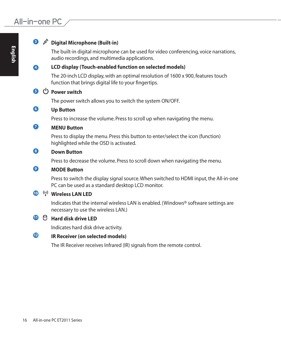 Asus ET2011AGT User Manual | Page 16 / 42