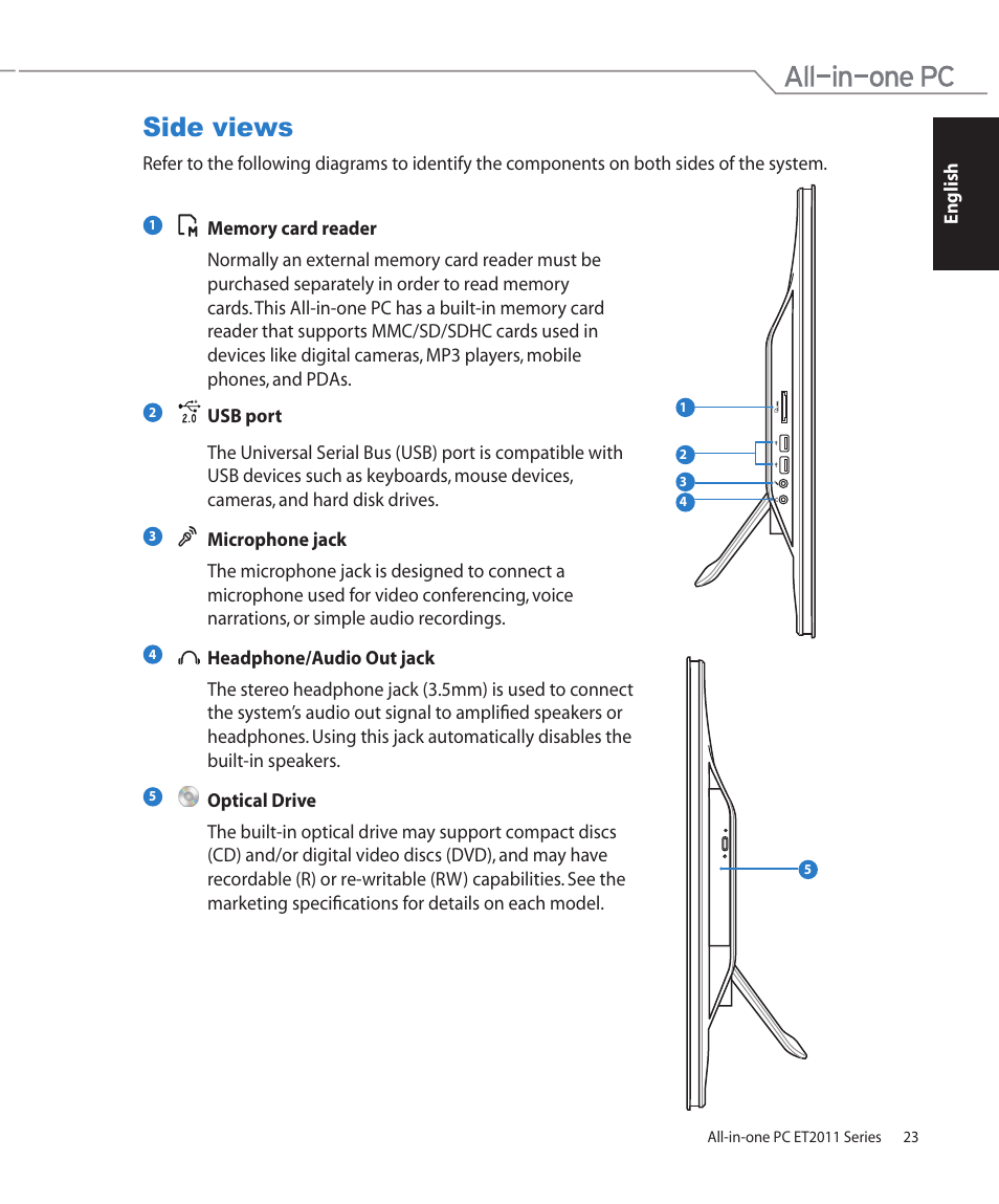 Side views | Asus ET2011AGT User Manual | Page 23 / 42