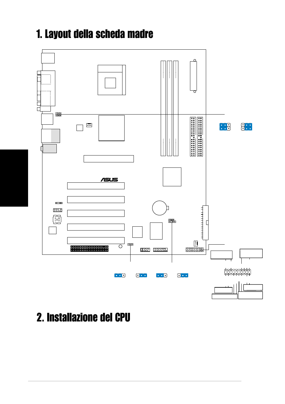 Installazione del cpu, Layout della scheda madre, Italiano | Scheda madre asus p4s800, Sis 648fx chip, Pci1, Pci2 pci3 pci4 pci5, Panel | Asus P4S800 User Manual | Page 8 / 16