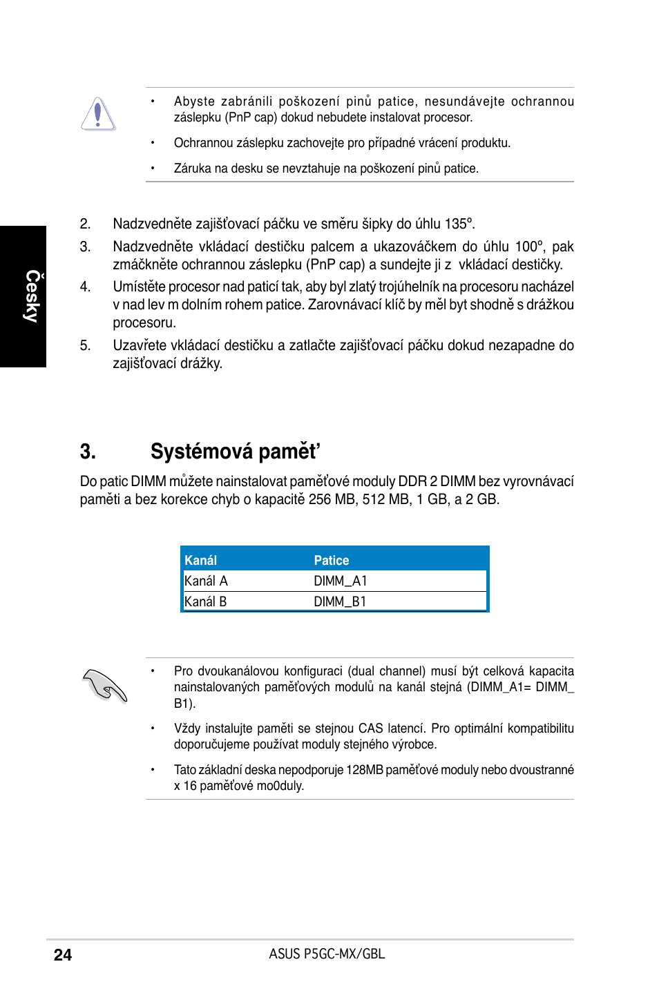 Systémová pamět, Česky | Asus P5GC-MX/GBL User Manual | Page 24 / 38