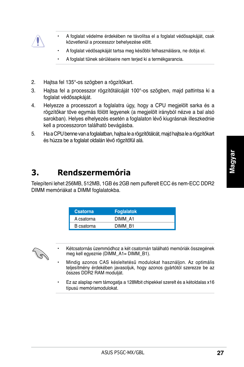 Rendszermemória, Magyar | Asus P5GC-MX/GBL User Manual | Page 27 / 38