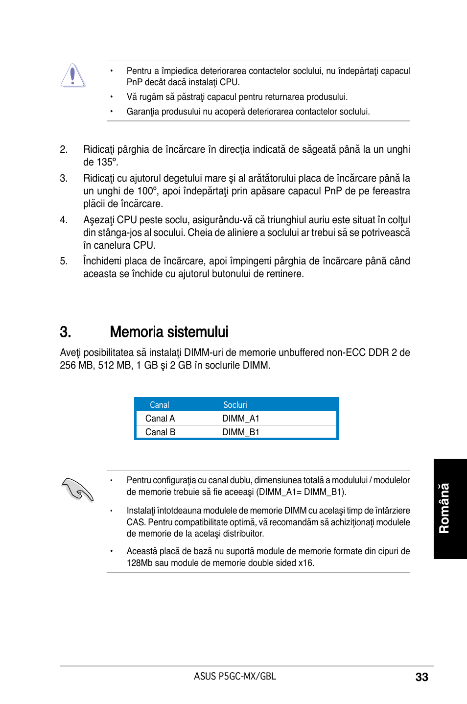 Română | Asus P5GC-MX/GBL User Manual | Page 33 / 38