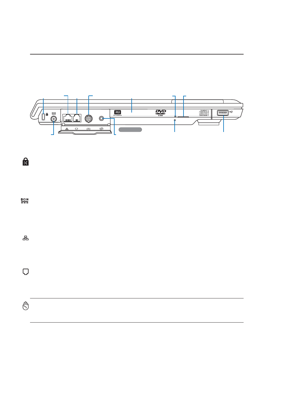 Left side, Knowing the parts, Kensington | Lock port, Power (dc) input, Modem port, Lan port | Asus W2V User Manual | Page 16 / 72