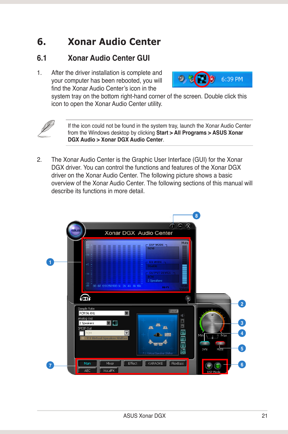 Xonar audio center, 1 xonar audio center gui, Xonar audio center 6.1 | Xonar audio center gui | Asus Xonar DGX User Manual | Page 27 / 58