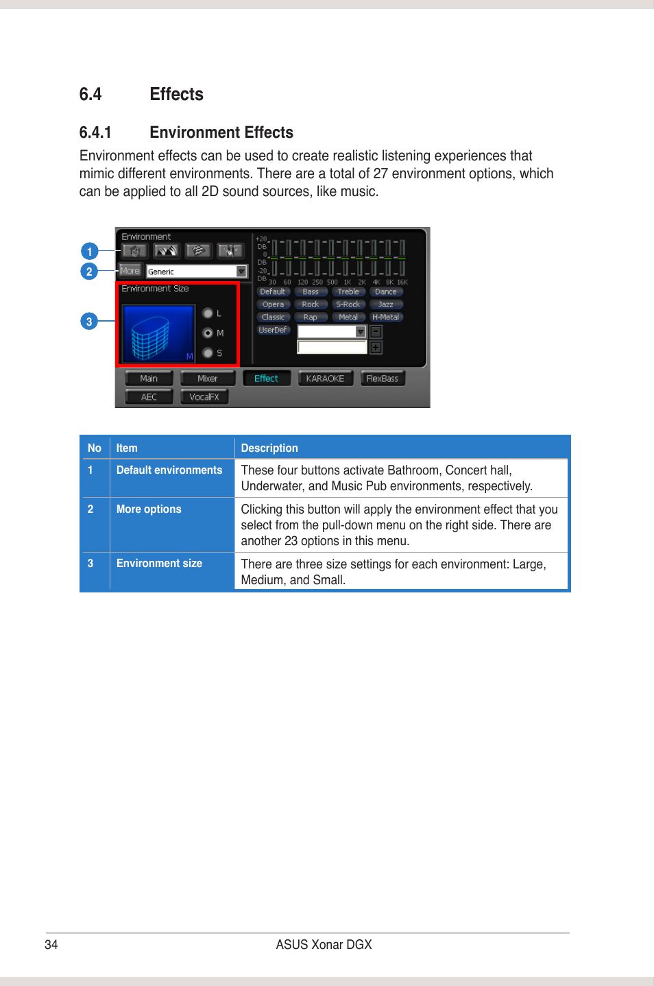 4 effects, Effects, 1 environment effects | Asus Xonar DGX User Manual | Page 40 / 58