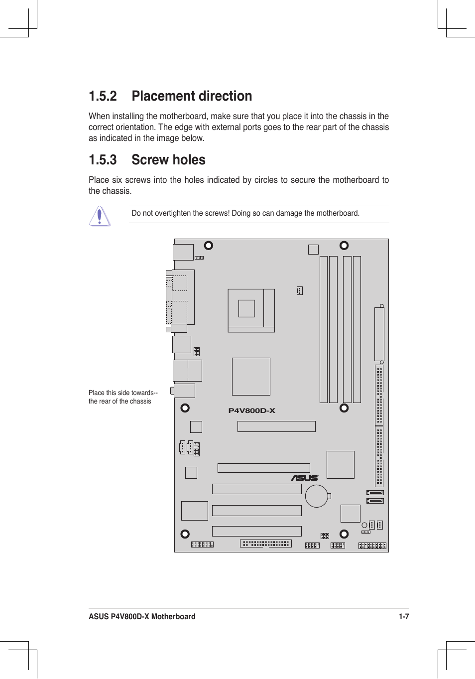 2 placement direction, 3 screw holes | Asus P4V800D-X User Manual | Page 17 / 70