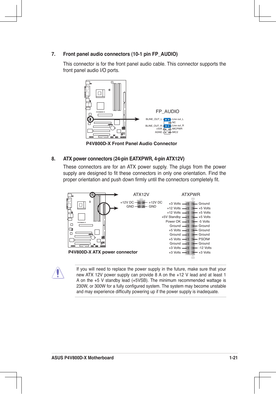 P4v800d-x front panel audio connector fp_audio | Asus P4V800D-X User Manual | Page 31 / 70