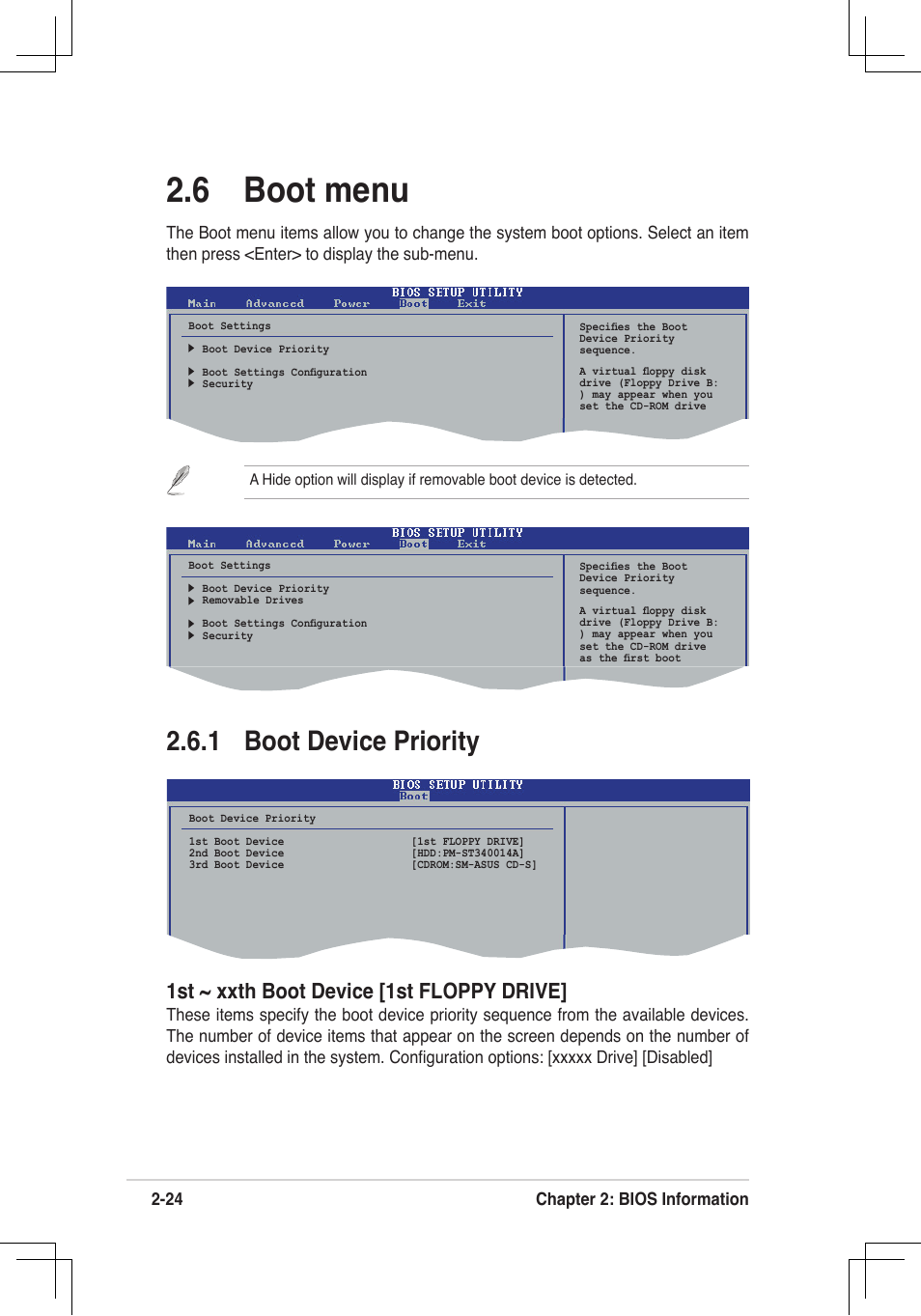 6 boot menu, 1 boot device priority, 1st ~ xxth boot device [1st floppy drive | 24 chapter 2: bios information | Asus P4V800D-X User Manual | Page 57 / 70