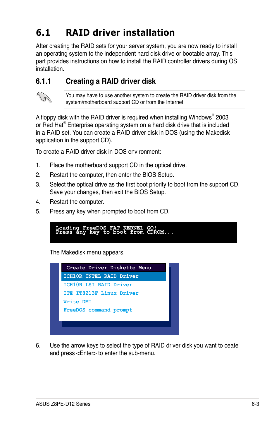 1 raid driver installation, 1 creating a raid driver disk | Asus Z8PE-D12 User Manual | Page 143 / 168