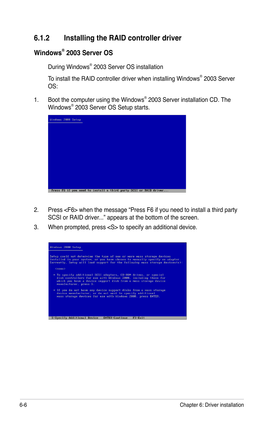 2 installing the raid controller driver, Windows, 2003 server os | Asus Z8PE-D12 User Manual | Page 146 / 168